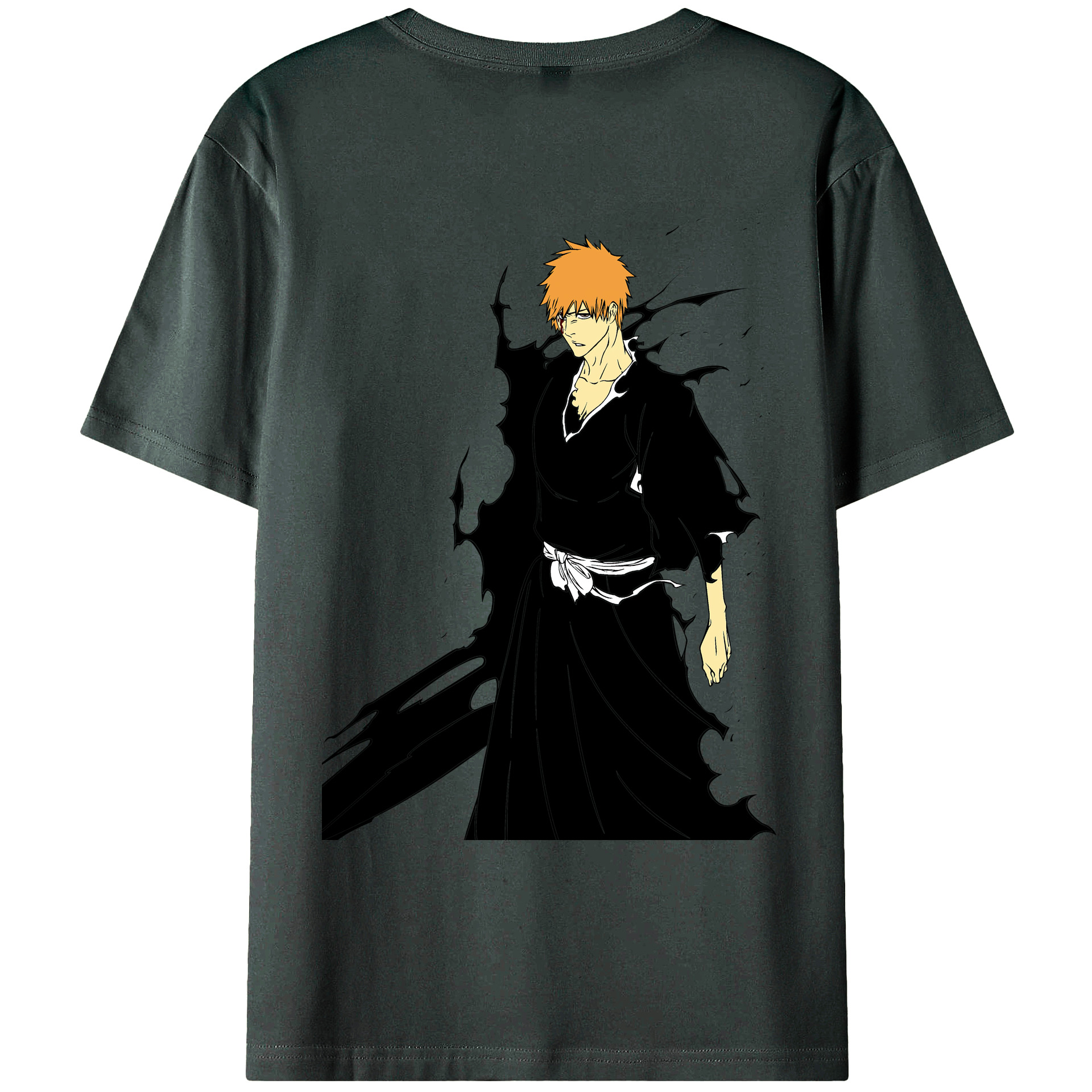 （画像用） ブリーチ 黒崎一護（くろさき いちご）BLEACH Kurosaki Ichigo 綿100％ メンズ半袖Tシャツ（バックプリント） 通気性